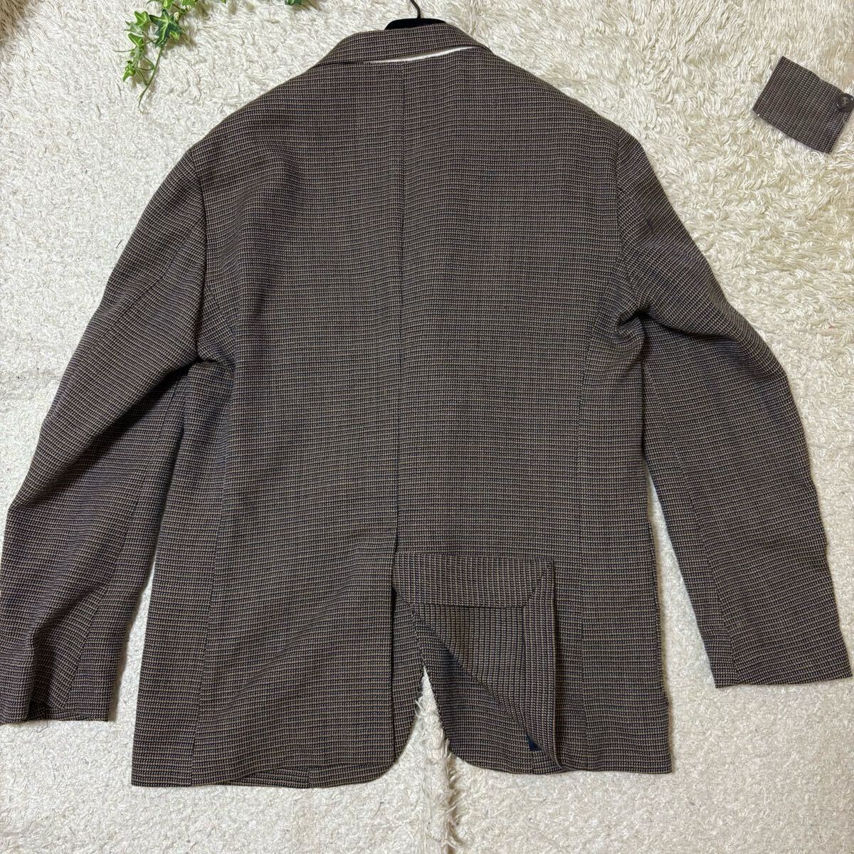 未使用級 大きいサイズ SHIPS (シップス)シェットランドウール ツイード 2ボタン テーラードジャケット アンコン ブラウン メンズ_画像6