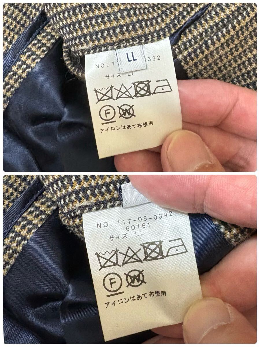 未使用級 大きいサイズ SHIPS (シップス)シェットランドウール ツイード 2ボタン テーラードジャケット アンコン ブラウン メンズ_画像9