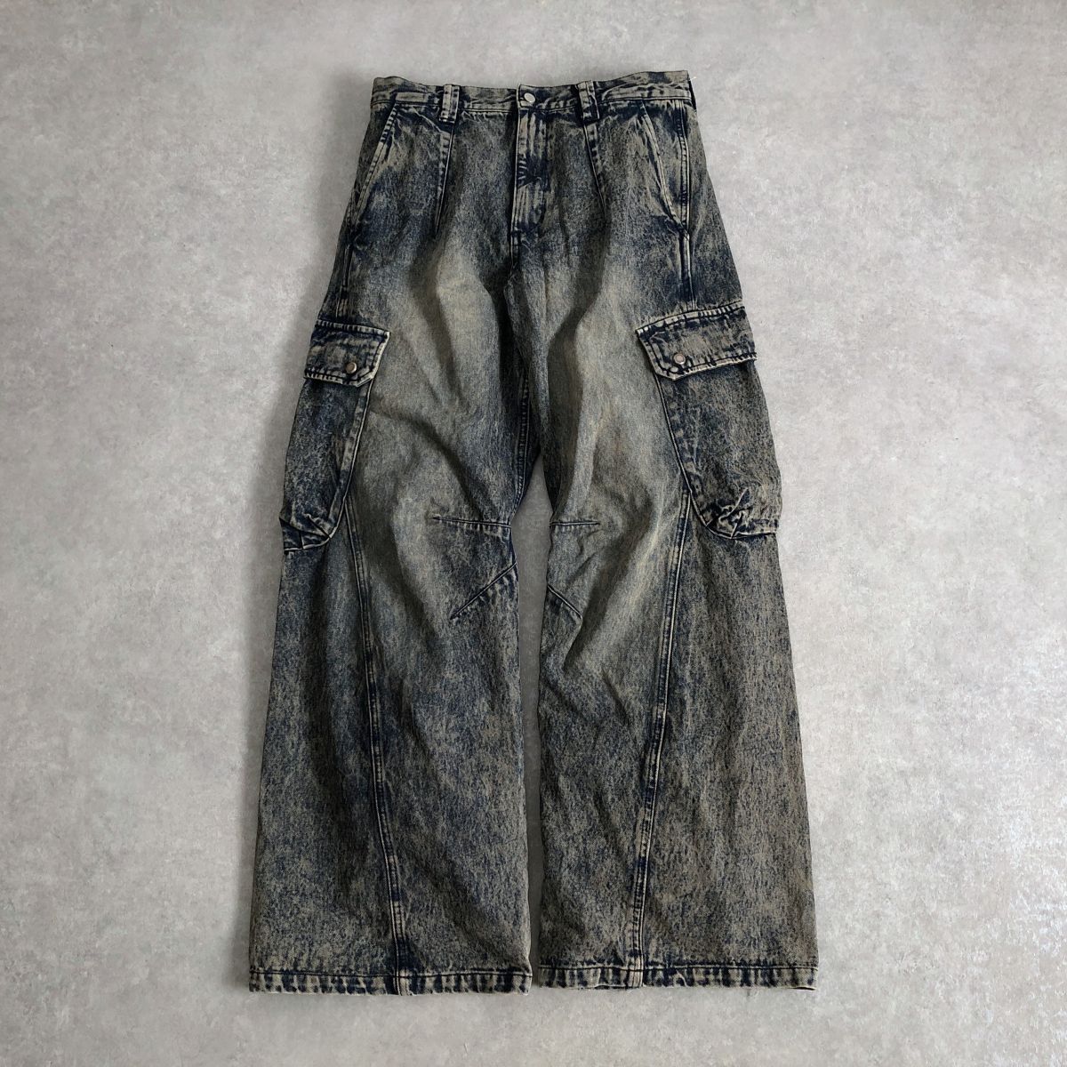 WYM LIDNM●VINTAGE WASHED DENIM CURVED CARGO カーゴ デニム パンツ●リドム_画像2