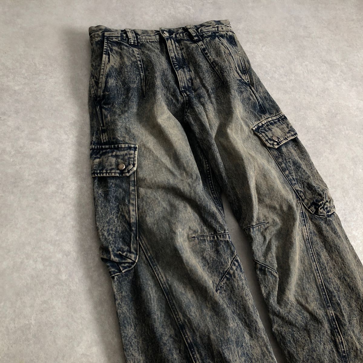 WYM LIDNM●VINTAGE WASHED DENIM CURVED CARGO カーゴ デニム パンツ●リドム_画像5