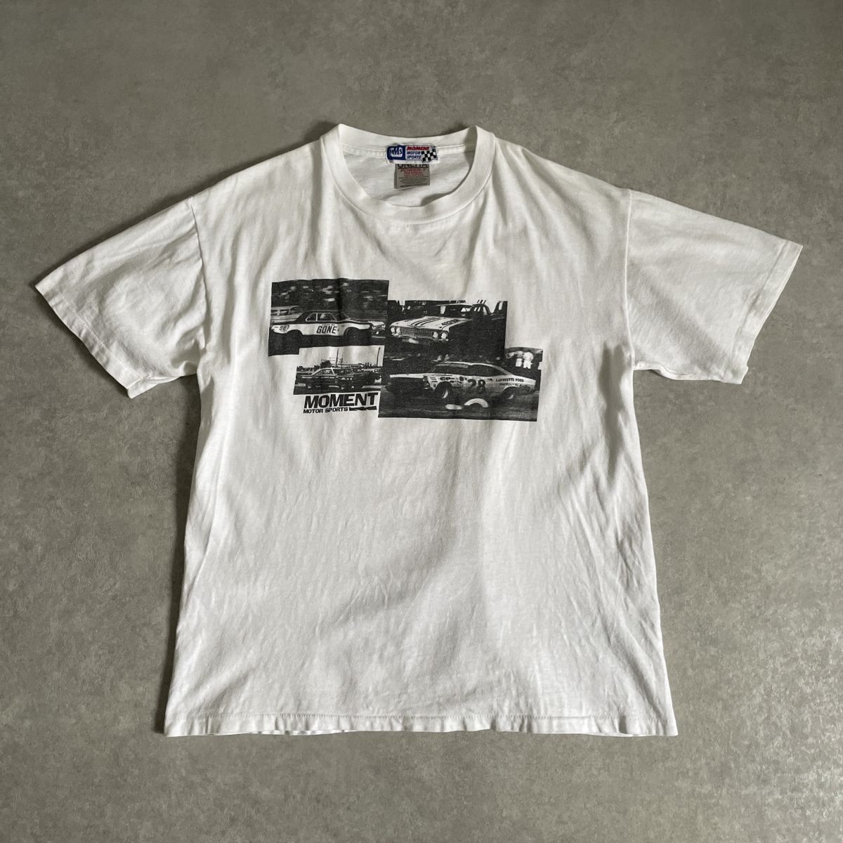 90`s●アメリカ製●ONEITA●MOMENT MOTOR SPORTS●Mサイズ●シングルステッチ 車 プリント コットン 半袖 クルーネック Tシャツ●オニータ_画像1