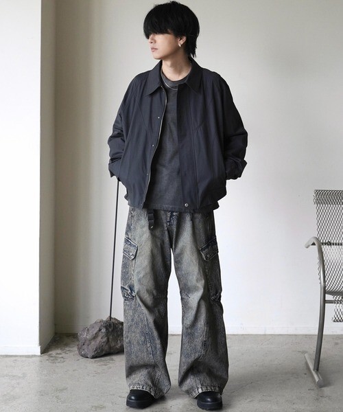 WYM LIDNM●VINTAGE WASHED DENIM CURVED CARGO カーゴ デニム パンツ●リドム_画像1