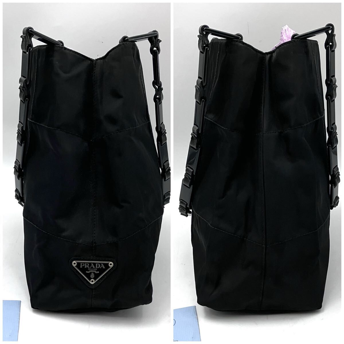PRADA 3071 プラダ レザー テスート ナイロン プラチェーン プラスチック チェーン 肩掛けショルダーバッグ トートバッグ 1円_画像3