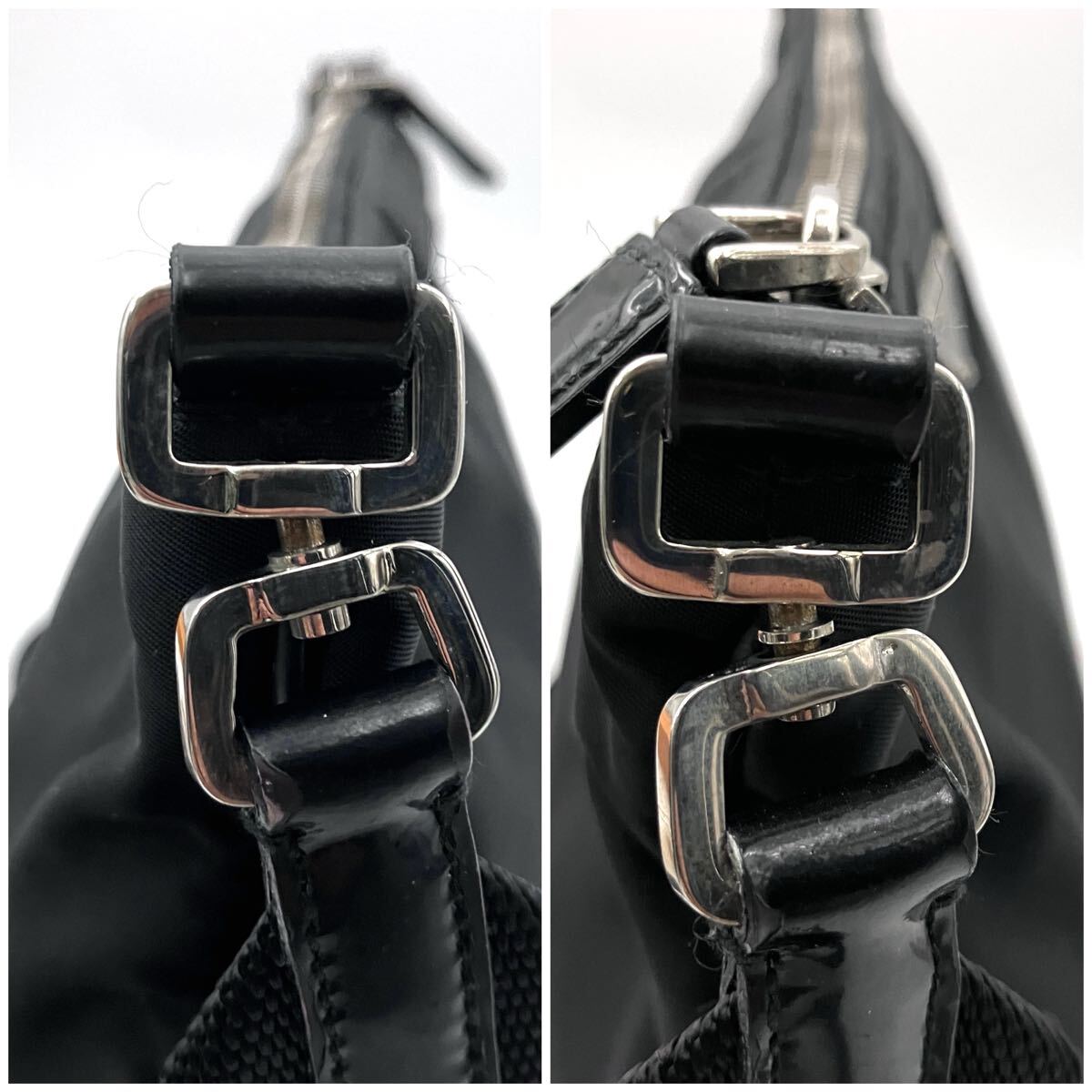 PRADA 3074 プラダ ショルダーバッグ 自立型サコッシュ メッセンジャーバッグ 三角プレート 黒 テスートナイロン レザー 1円~極美品● 円_画像8