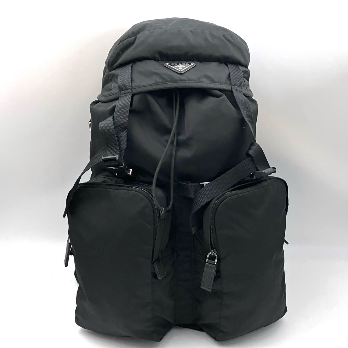 現行・極美● プラダ 3089 PRADA リュック バックパック サフィアーノレザー RE-NYLON 黒 三角プレート 1円 ● 2VZ019_画像1