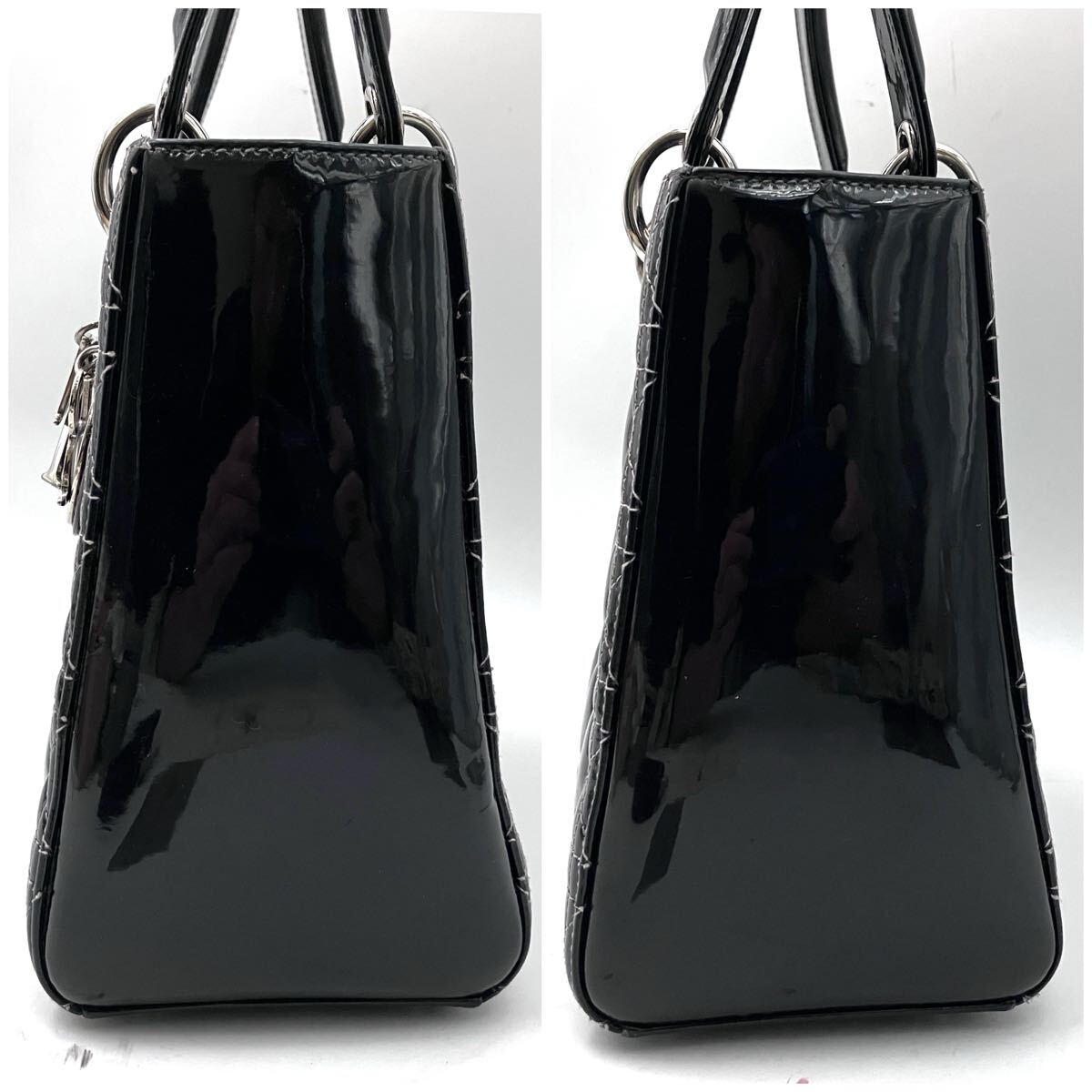 クリスチャンディオール 3090 Christian Dior レディディオール カナージュ ハンドバッグ トート ショルダーバッグ 2way パテント 1円_画像4