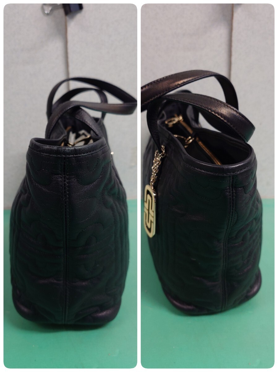 ● BVLGARI ブルガリ パレンテシ トートバッグ ショルダーバッグ ハンドバッグ 型押し レザー ブラック チャーム付き 中古 ④_画像4