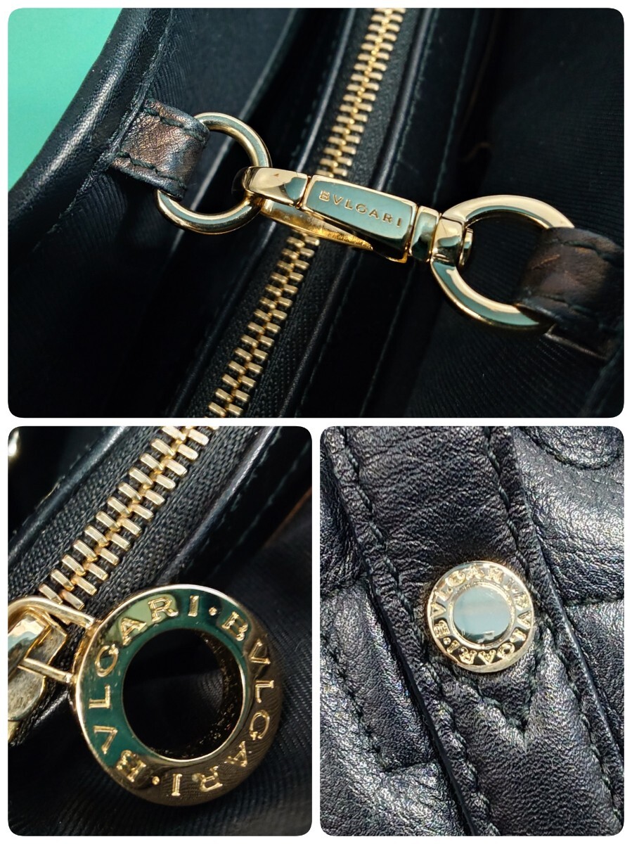 ● BVLGARI ブルガリ パレンテシ トートバッグ ショルダーバッグ ハンドバッグ 型押し レザー ブラック チャーム付き 中古 ④_画像7
