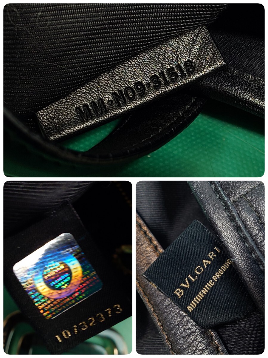 ● BVLGARI ブルガリ パレンテシ トートバッグ ショルダーバッグ ハンドバッグ 型押し レザー ブラック チャーム付き 中古 ④_画像8