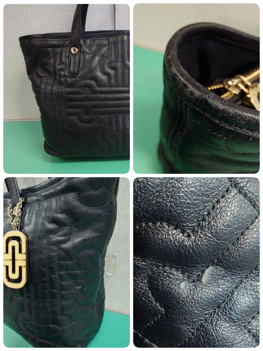 ● BVLGARI ブルガリ パレンテシ トートバッグ ショルダーバッグ ハンドバッグ 型押し レザー ブラック チャーム付き 中古 ④_画像9