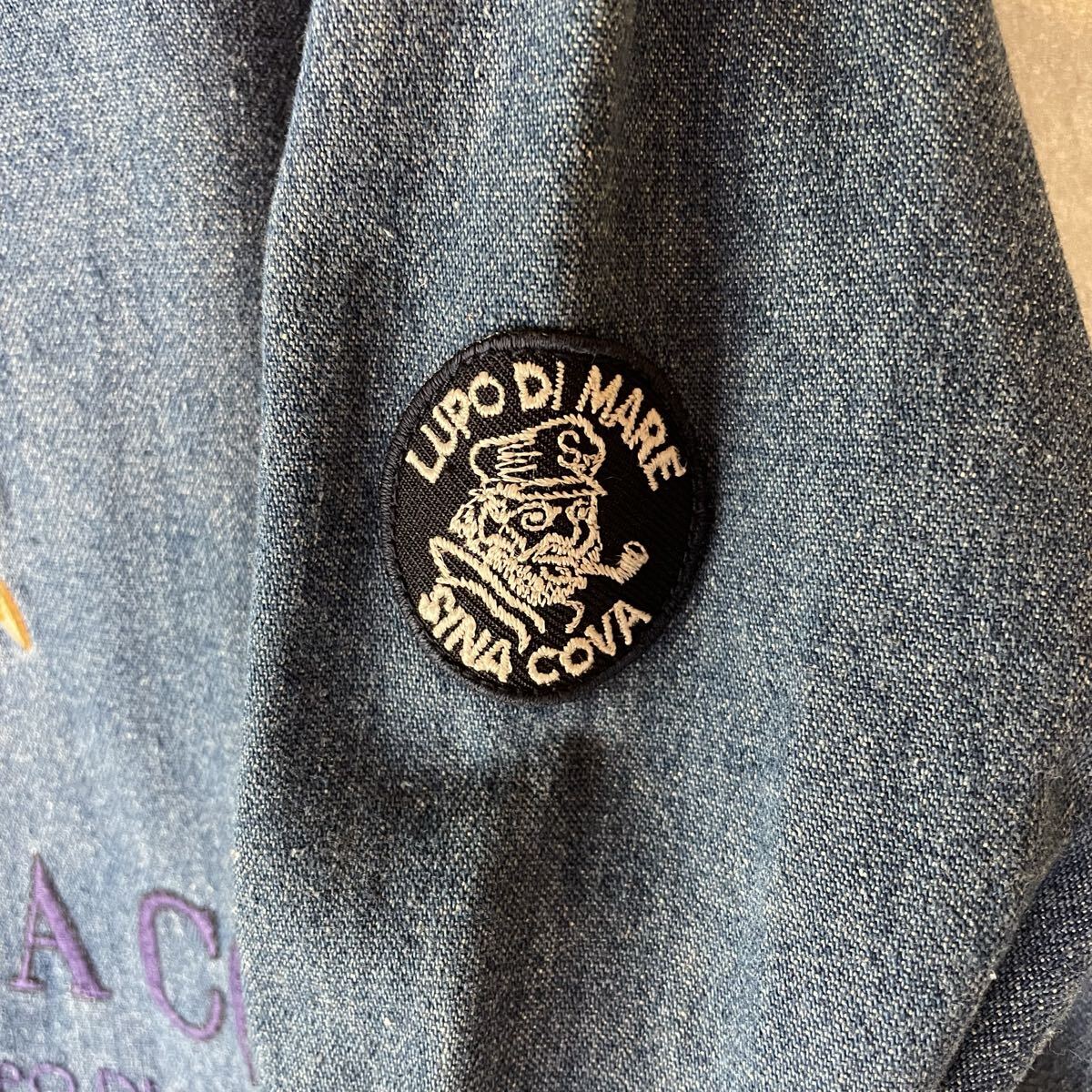【JAPAN】SINA COVA シナコバ LUPO DI MARE デニムシャツ 長袖 90s コットン ボタンダウン 刺繍 L ビンテージ_画像6