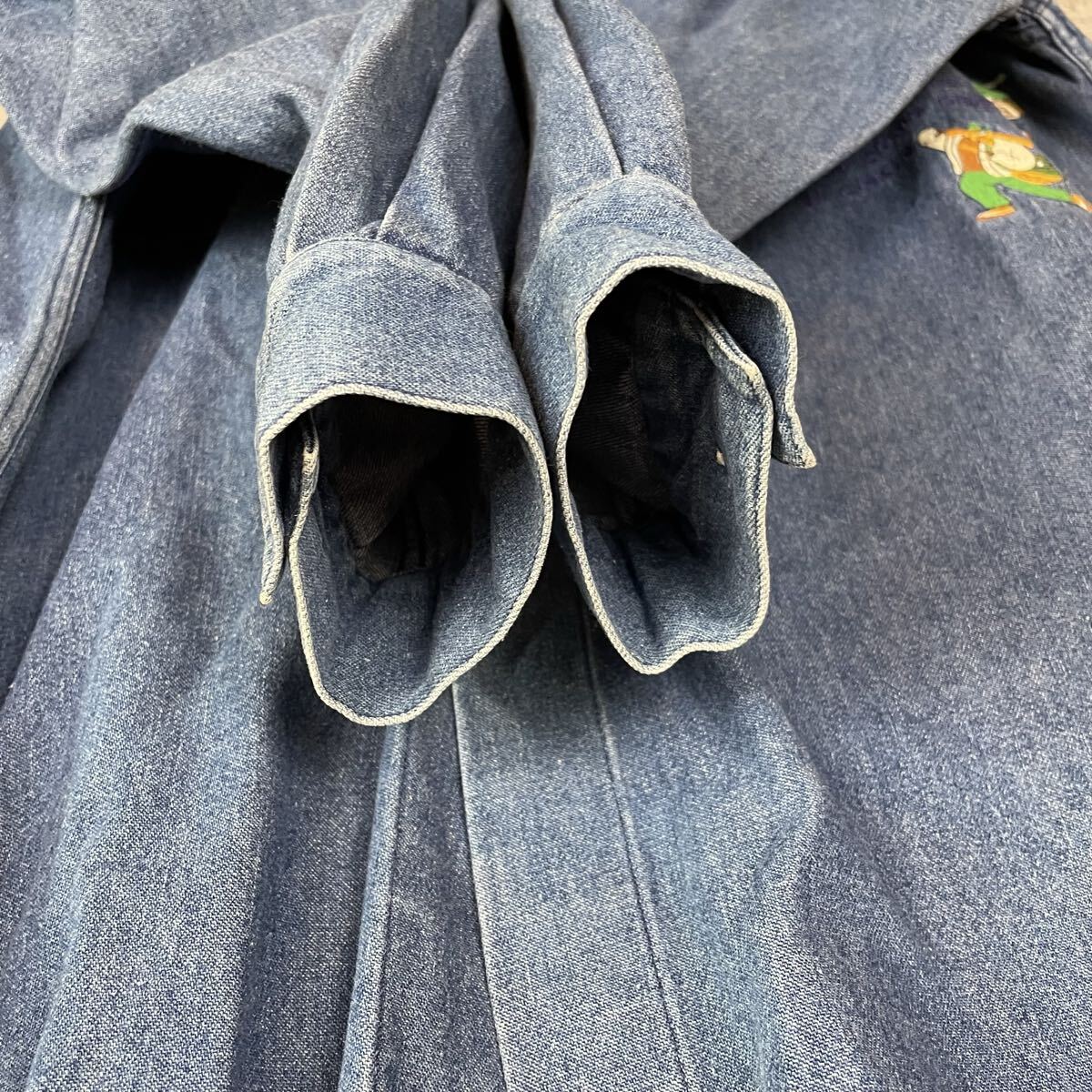 【JAPAN】SINA COVA シナコバ LUPO DI MARE デニムシャツ 長袖 90s コットン ボタンダウン 刺繍 L ビンテージ_画像7