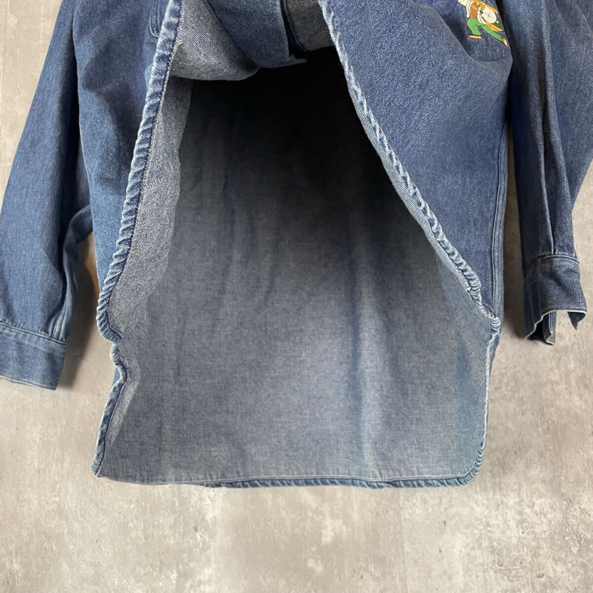 【JAPAN】SINA COVA シナコバ LUPO DI MARE デニムシャツ 長袖 90s コットン ボタンダウン 刺繍 L ビンテージ_画像8