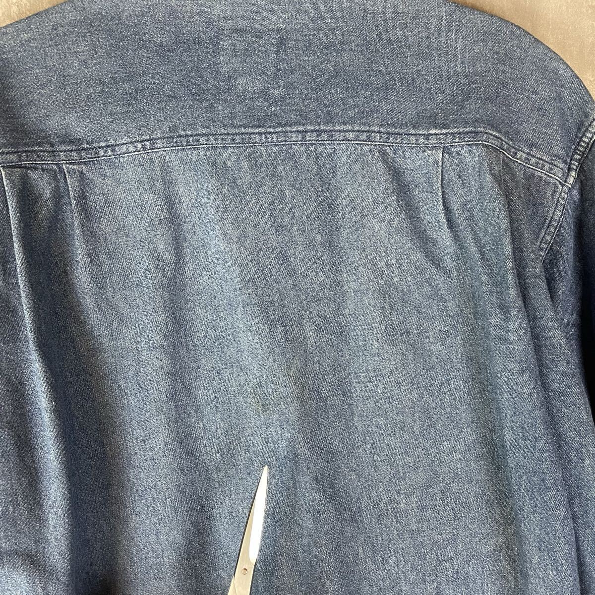 【JAPAN】SINA COVA シナコバ LUPO DI MARE デニムシャツ 長袖 90s コットン ボタンダウン 刺繍 L ビンテージ_画像9