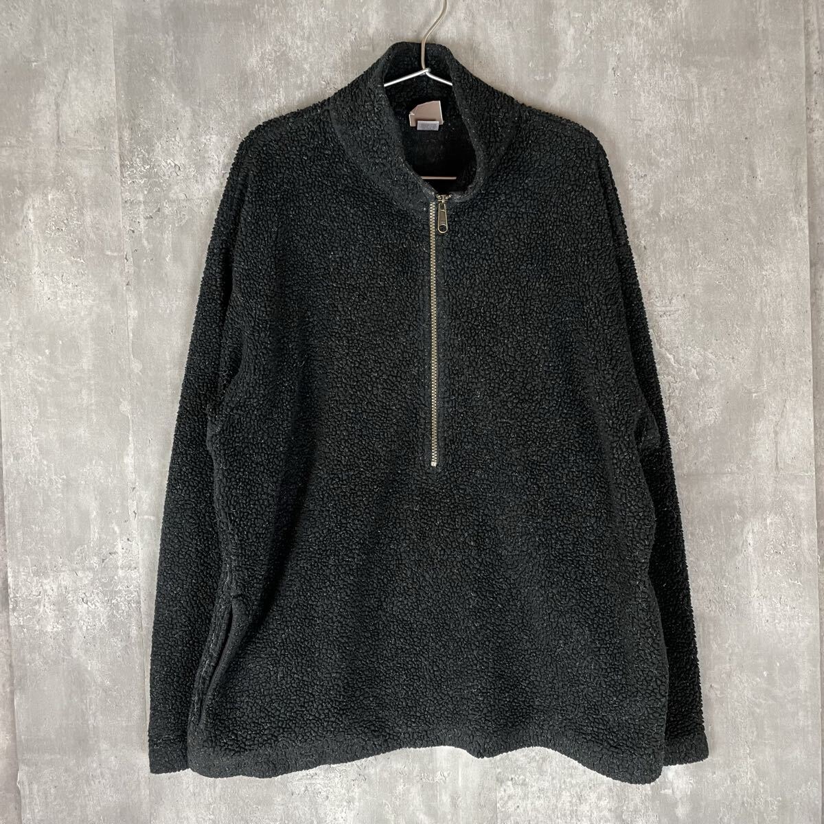 【USA製】EMSブラック フリース ハーフジップジャケット Lサイズ相当 ハーフジップ 古着 ブラック 90s ビンテージ アウトドア Lサイズ相当_画像1