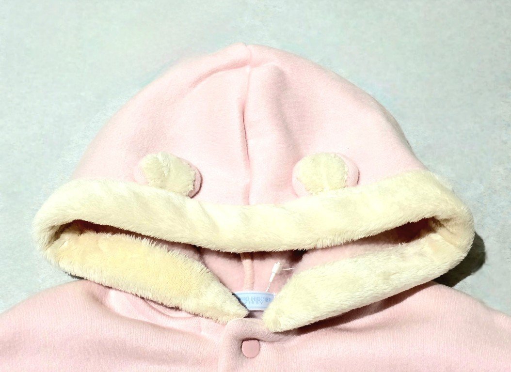 ★未使用★ MIKIHOUSE ミキハウス フード付きポンチョ 70～90cm ピンク 日本制 子供服 女の子 冬服 ベビー服 赤ちゃん アウター 防寒 HMY