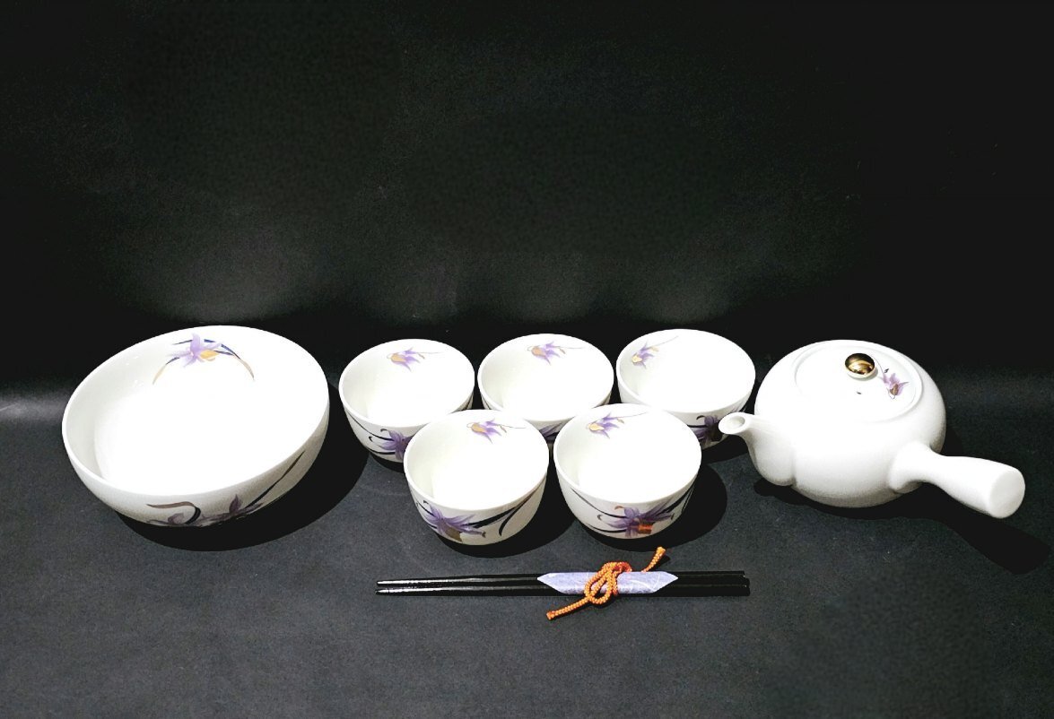 ★未使用★ 夢(mèng)眩窯 湯のみ?急須?中鉢?箸セット 自宅用 來(lái)客時(shí) 花柄 陶器 和食器 茶器