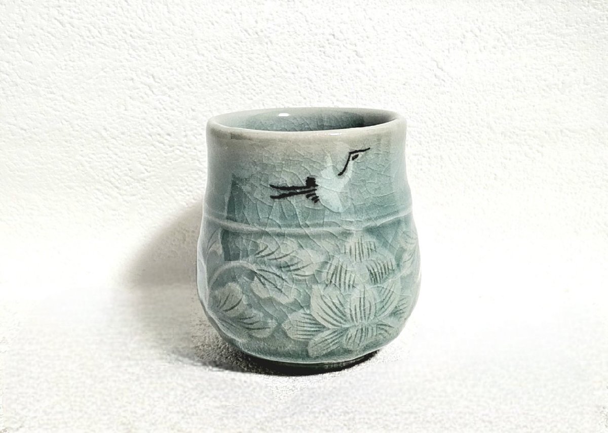 ★未使用★ 夫婦湯呑 湯呑みペア セット 2點(diǎn)セット 陶器制 和風(fēng) 鶴 お茶 壽司湯呑 自宅用 來(lái)客用にも
