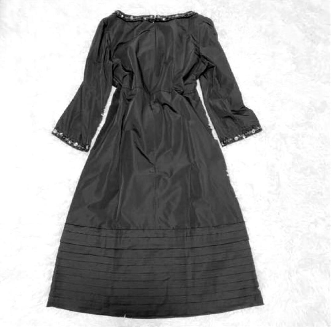 TO BE CHIC ビジュー ワンピース チュニック シルク40 フレア 黒_画像2