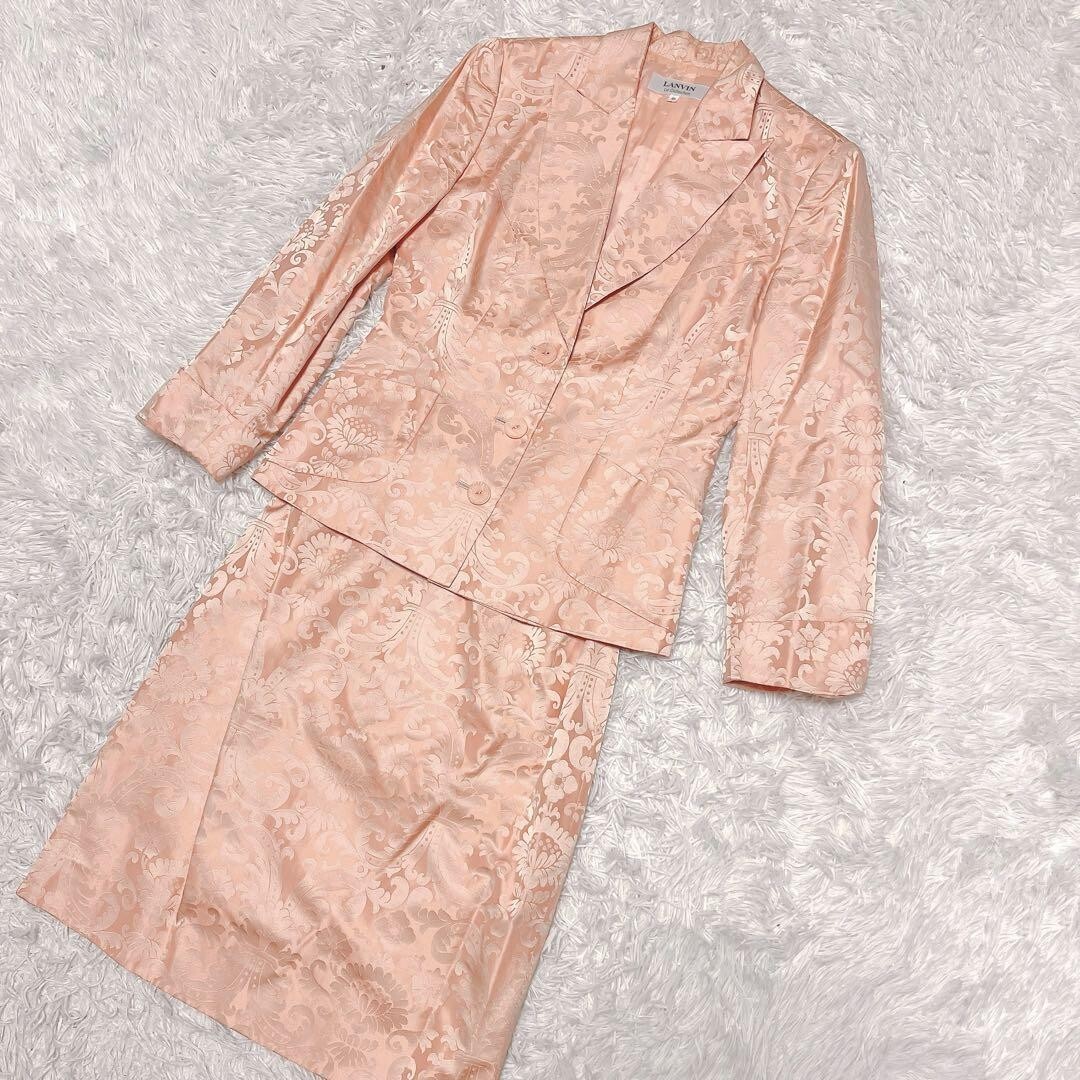 LANVIN サテン シルク ジャガード セット スーツ ピンク ペイズリー_画像2