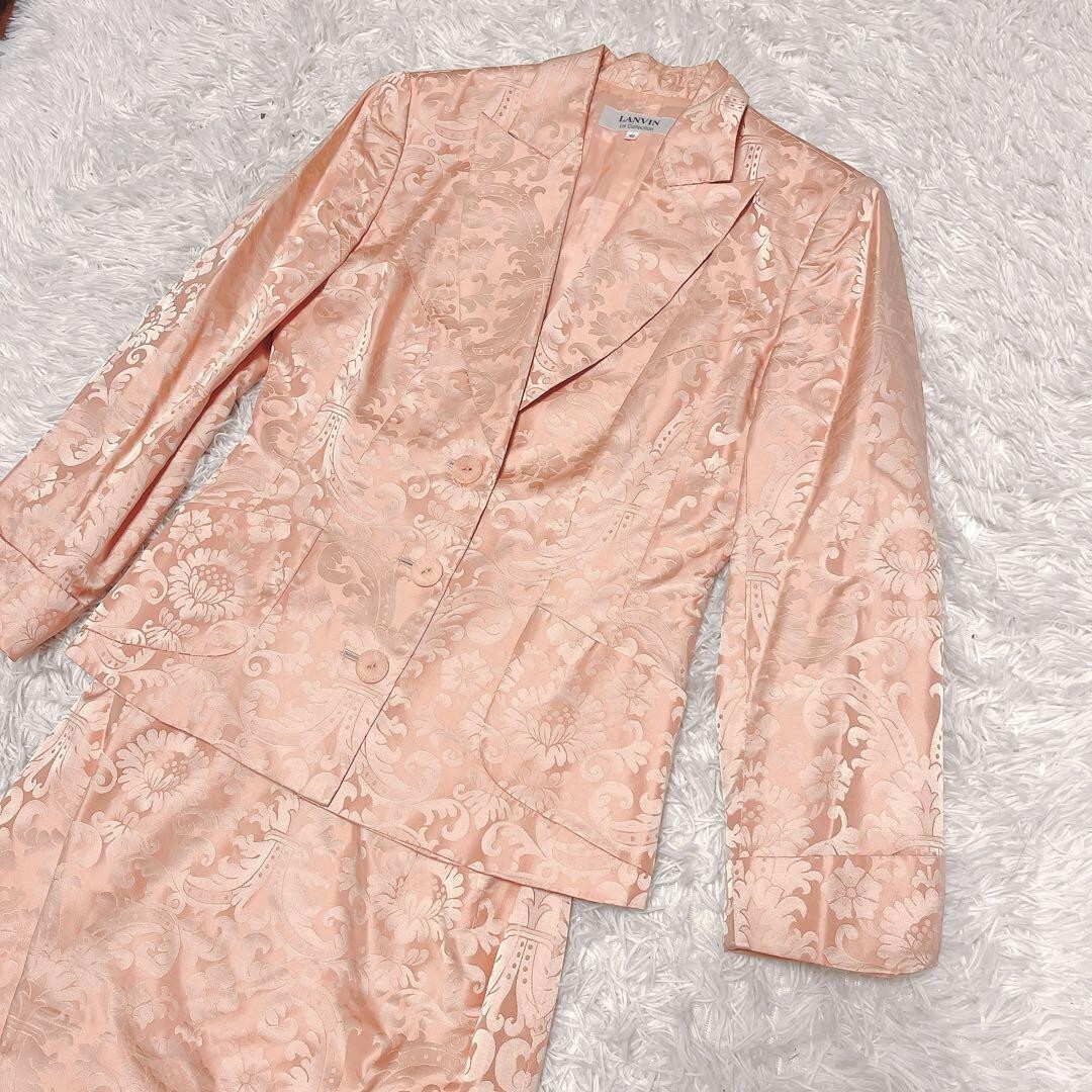LANVIN サテン シルク ジャガード セット スーツ ピンク ペイズリー_画像3