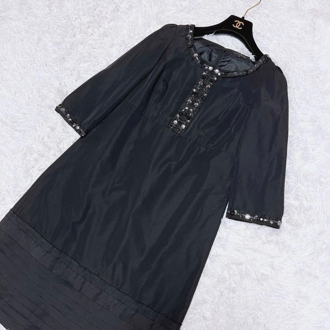 TO BE CHIC ビジュー ワンピース チュニック シルク40 フレア 黒_画像4