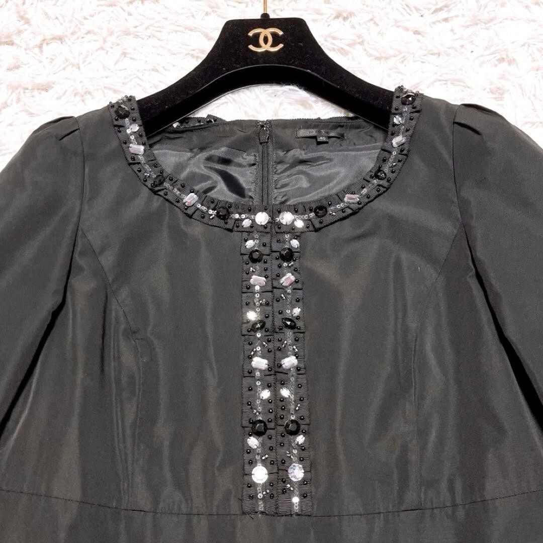 TO BE CHIC ビジュー ワンピース チュニック シルク40 フレア 黒_画像8