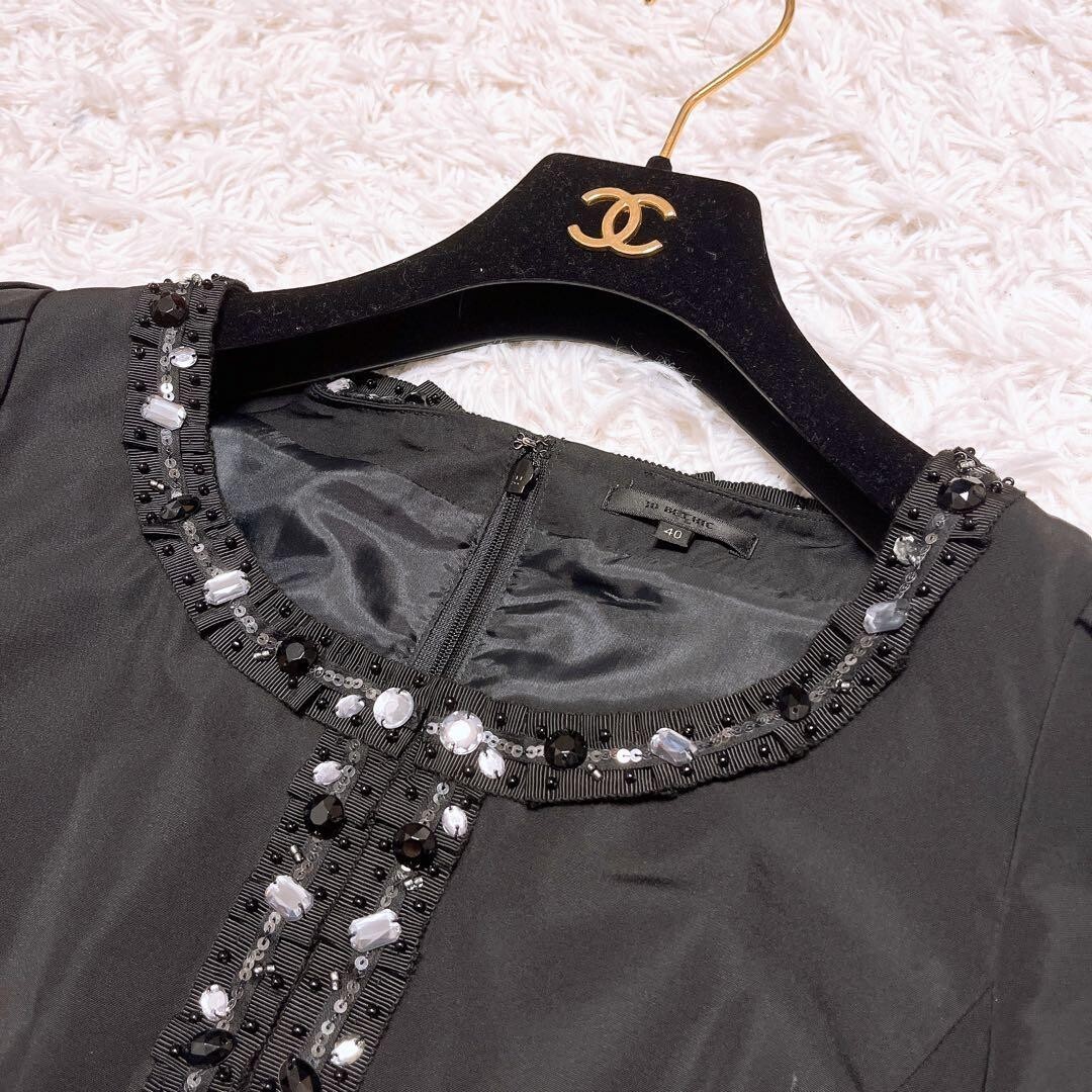 TO BE CHIC ビジュー ワンピース チュニック シルク40 フレア 黒_画像9