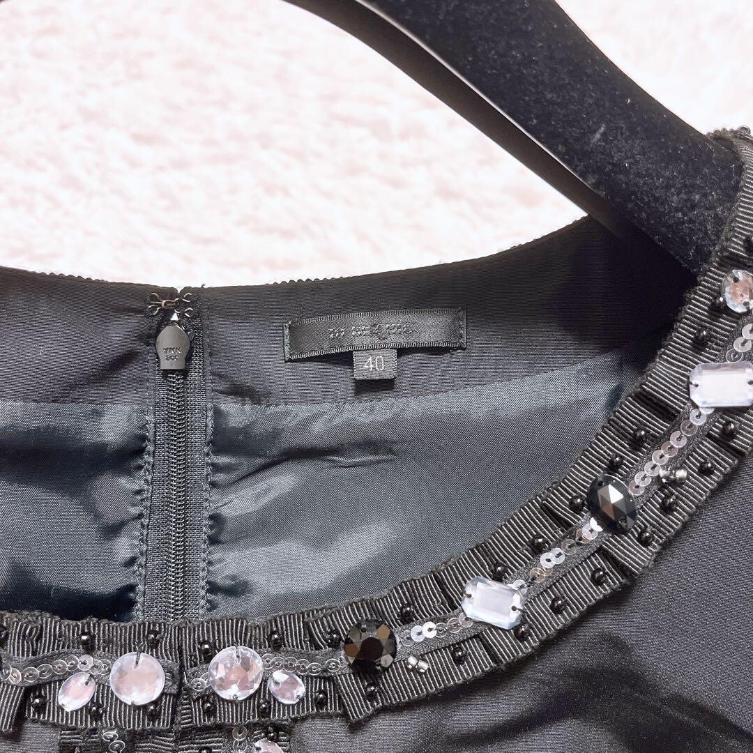 TO BE CHIC ビジュー ワンピース チュニック シルク40 フレア 黒_画像10