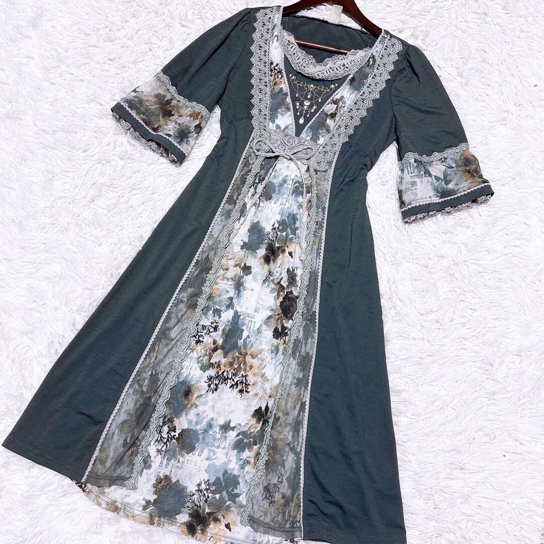 オッズオン ローゼンカヴァリエ レイヤード ワンピース レース ジレ 花柄_画像2