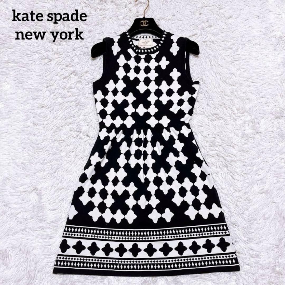 ケイトスペード ニューヨーク ジャガード ニット 総柄 ワンピース ノースリーブ_画像1