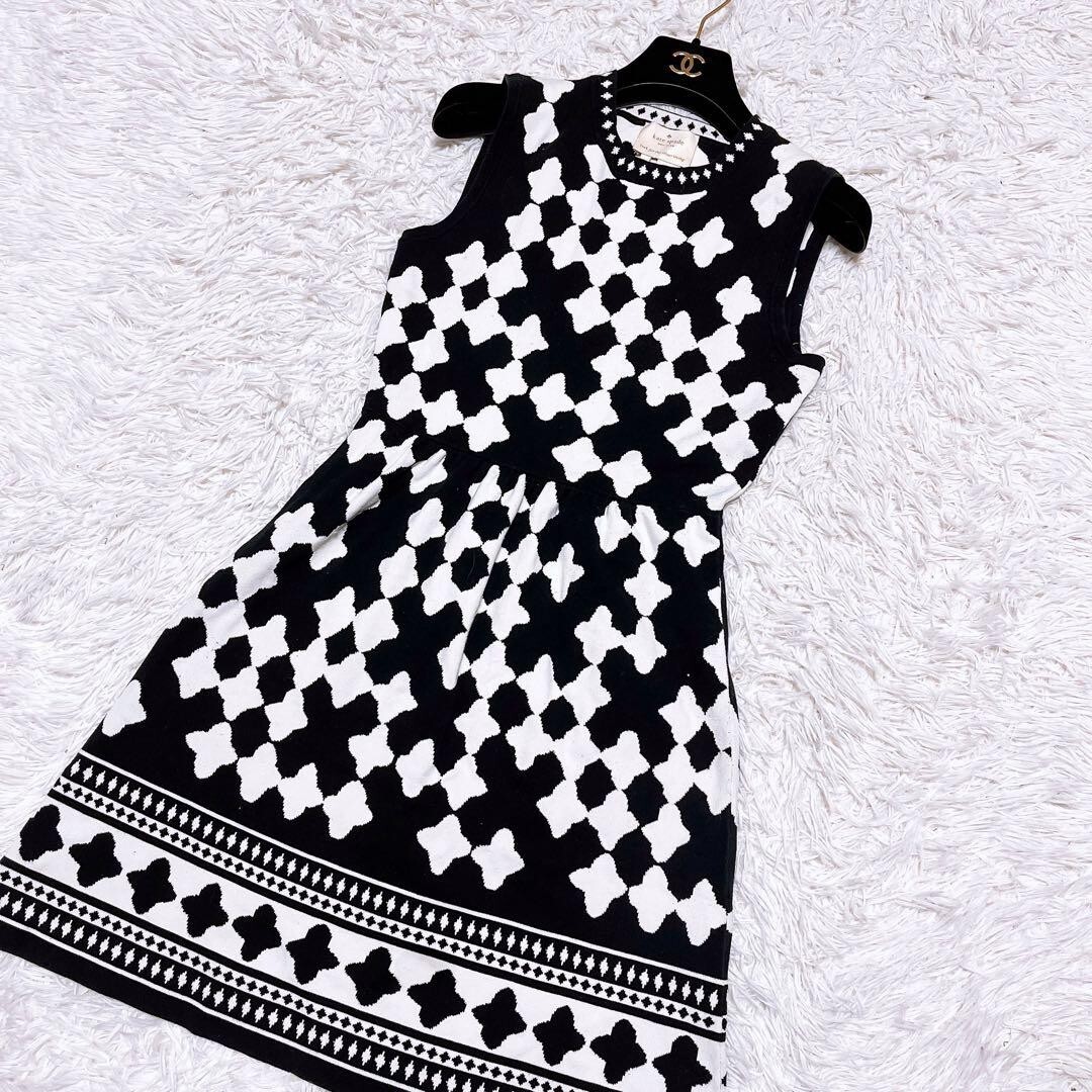 ケイトスペード ニューヨーク ジャガード ニット 総柄 ワンピース ノースリーブ_画像2