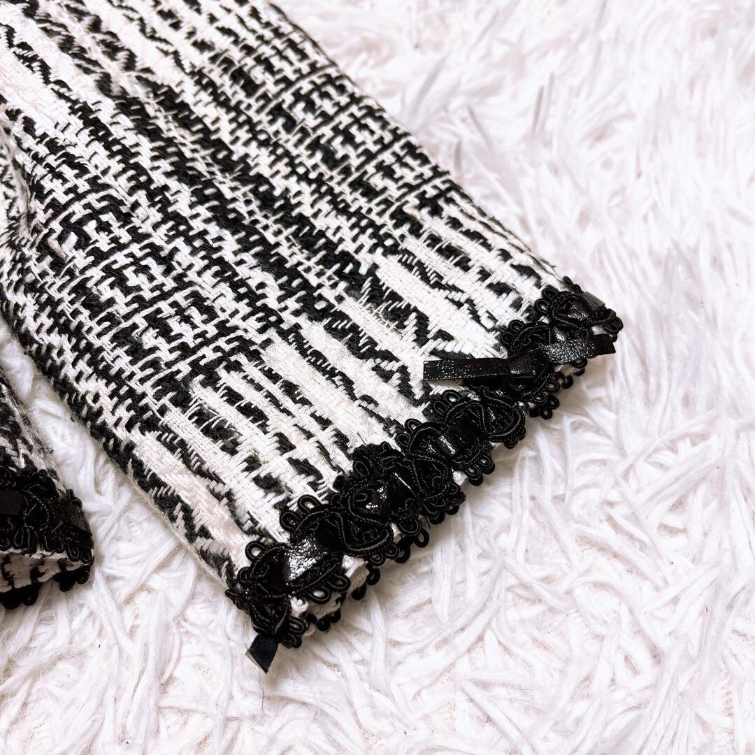 ハロッズ ツイード ジャケット ノーカラー セレモニー リボン 白 黒_画像7