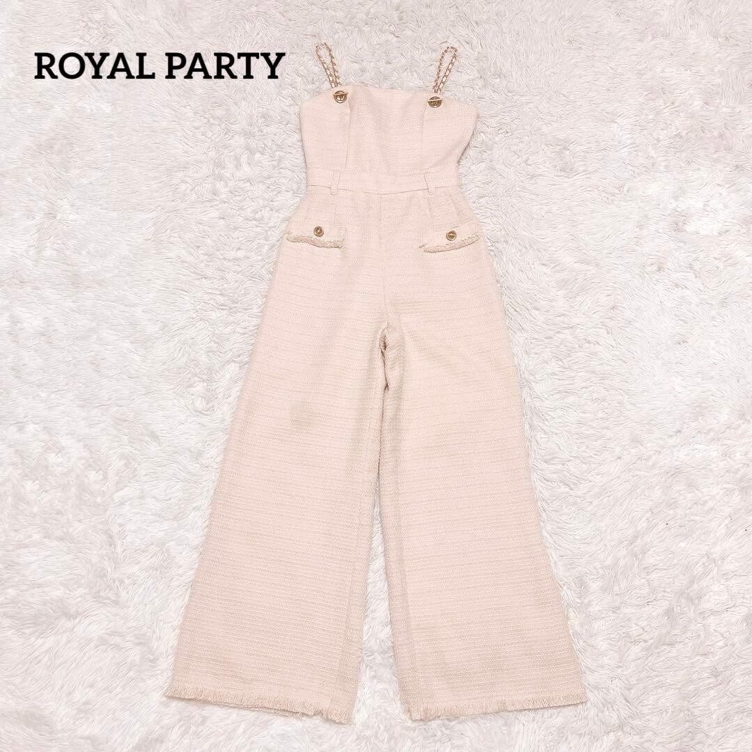 ROYAL PARTY チェーン ストラップ ツイード オールインワン 白_画像1