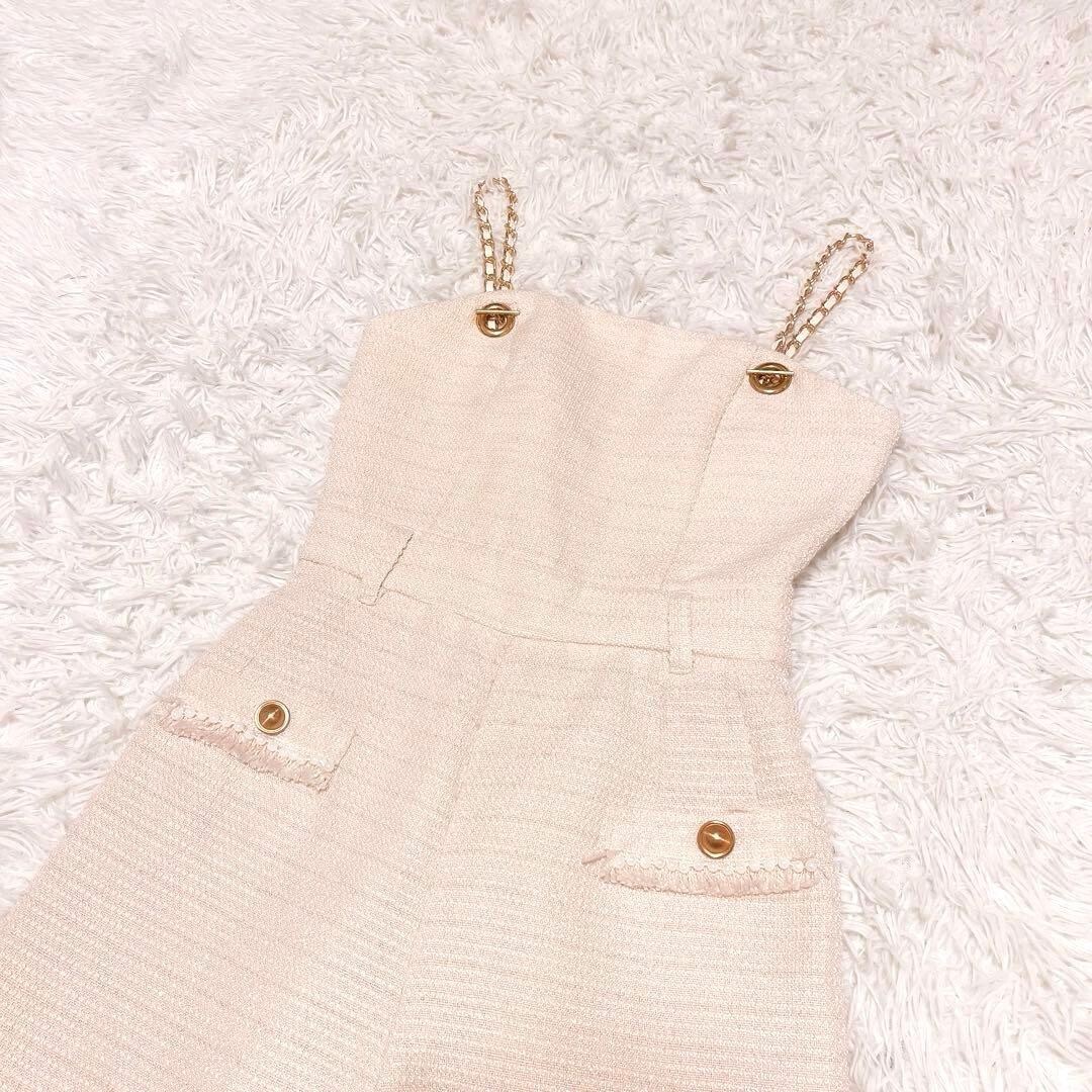 ROYAL PARTY チェーン ストラップ ツイード オールインワン 白_画像2