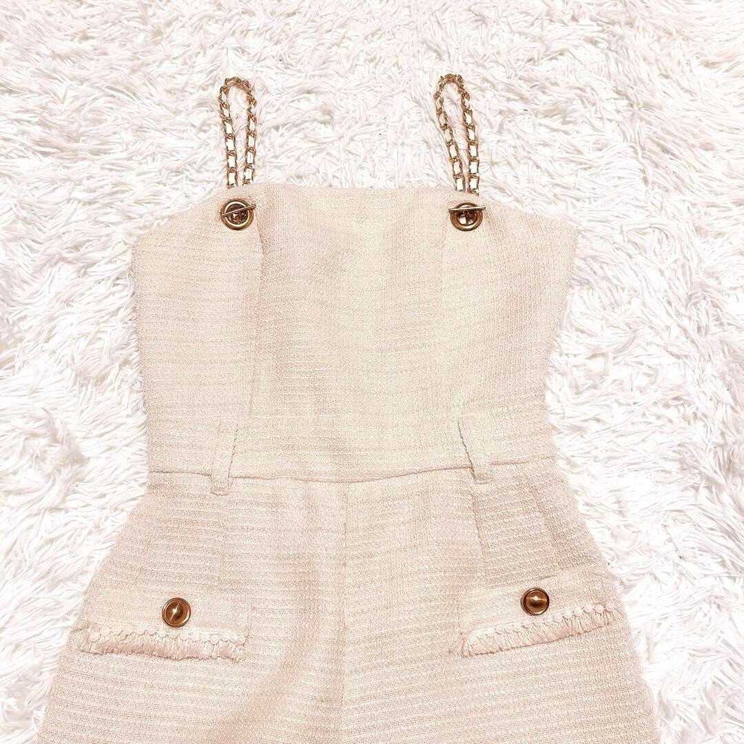 ROYAL PARTY チェーン ストラップ ツイード オールインワン 白_画像3