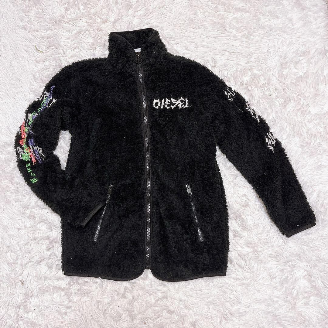 DIESEL ディーゼル ロゴ 刺繍 カオス ボア フリース 黒 ブルゾン_画像2