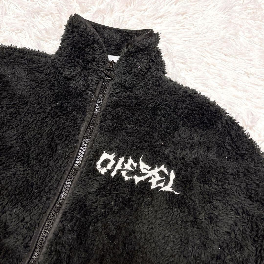 DIESEL ディーゼル ロゴ 刺繍 カオス ボア フリース 黒 ブルゾン_画像3