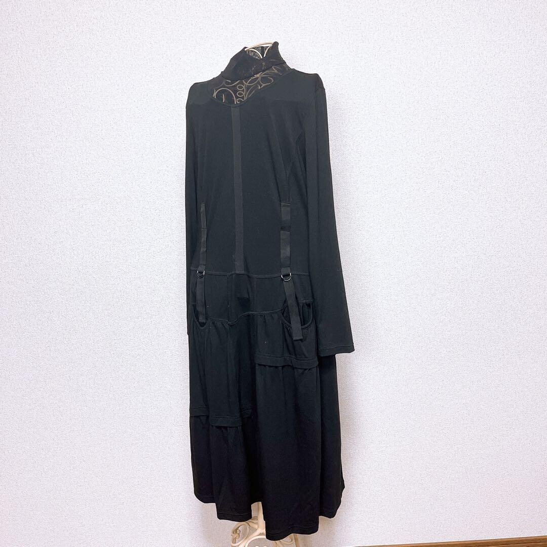 INTELLECTION レイヤード アシンメトリー ティアード ワンピース 黒_画像3