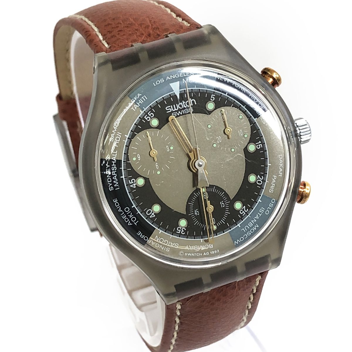 Swatch スウォッチ JET LAG 腕時計 SCM102 クオーツ アナログ Chrono クロノグラフ スケルトン コレクション 電池交換済 動作確認済み_画像4