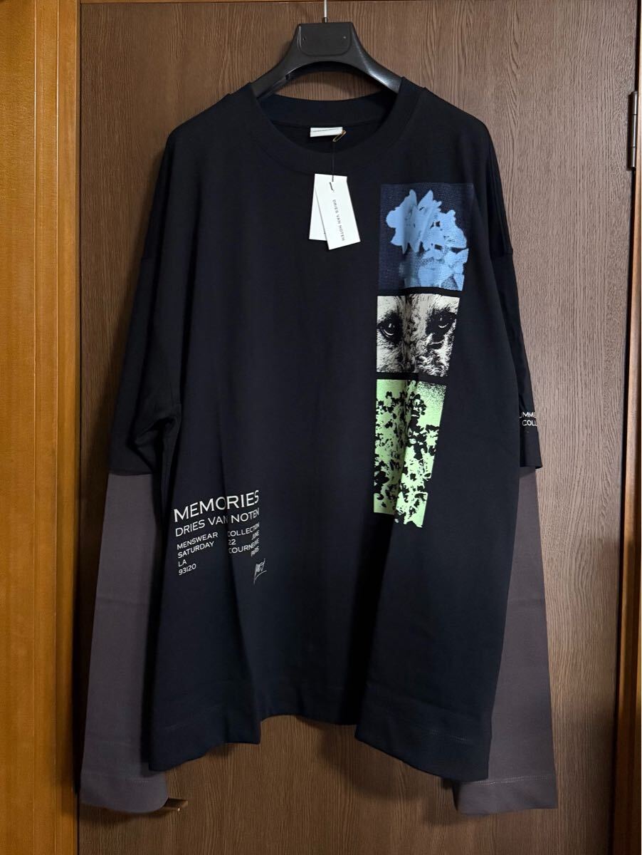 新品 DRIES VAN NOTEN コレクション レイヤード ロング Tシャツ 長袖 黒 カットソー ロンT 25SS XL ドリスヴァンノッテン メンズ ブラック_画像1