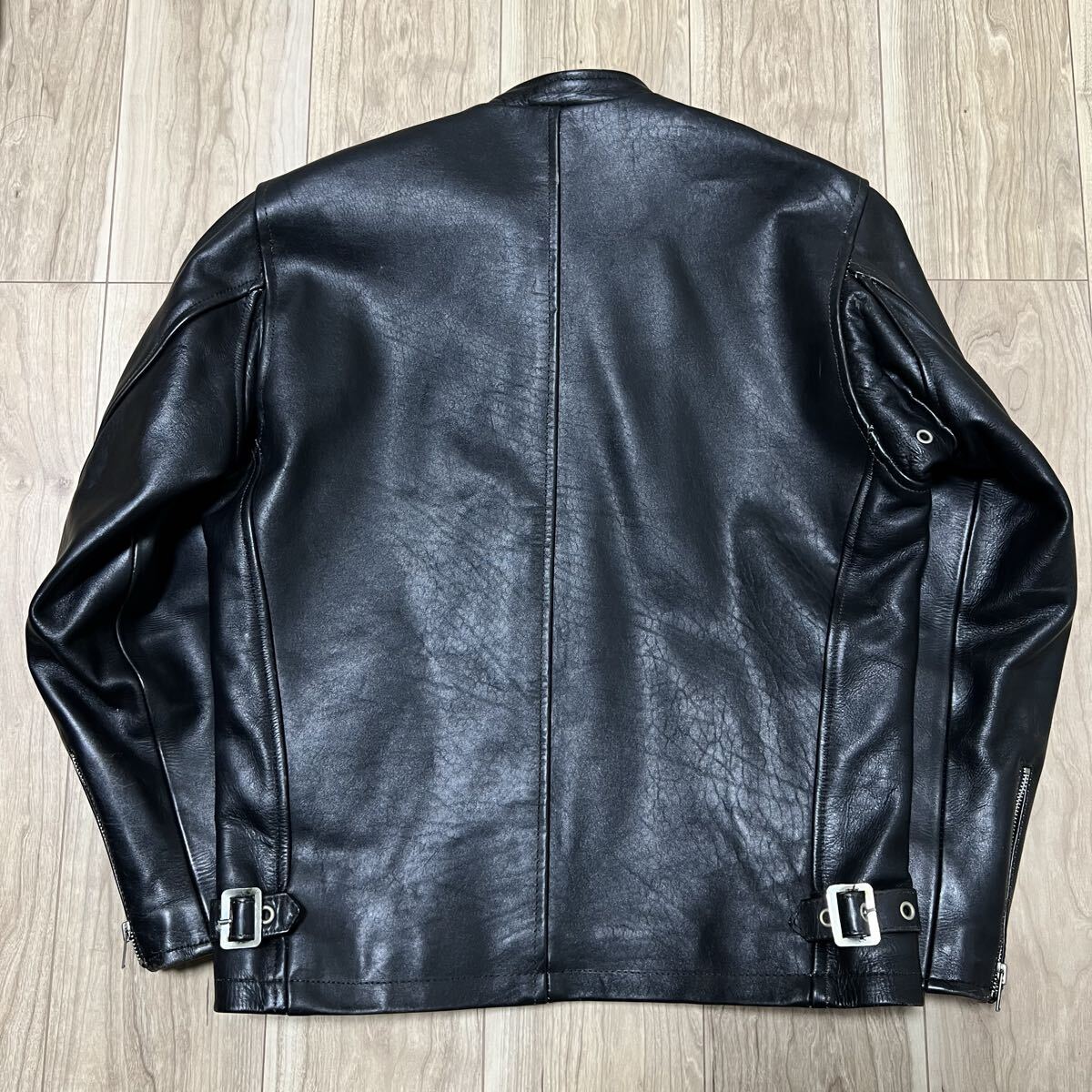 ★高級★本革 EEZAN 革ジャン レザージャケット シングルライダース 黒 ブラック メンズ サイズ36 牛革系 古着 バイカー R-8163_画像8