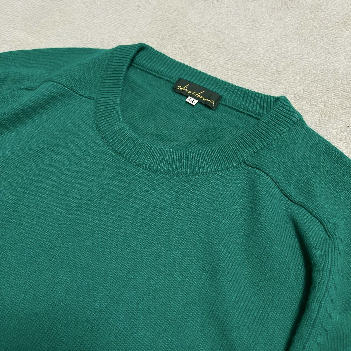 ★カシミア100%★高級 HIRO HONMA 長袖 クルーネック カシミヤ ニット セーター 青緑 グリーン系 サイズLL XL 大きいサイズ 美品 R-8202_画像2