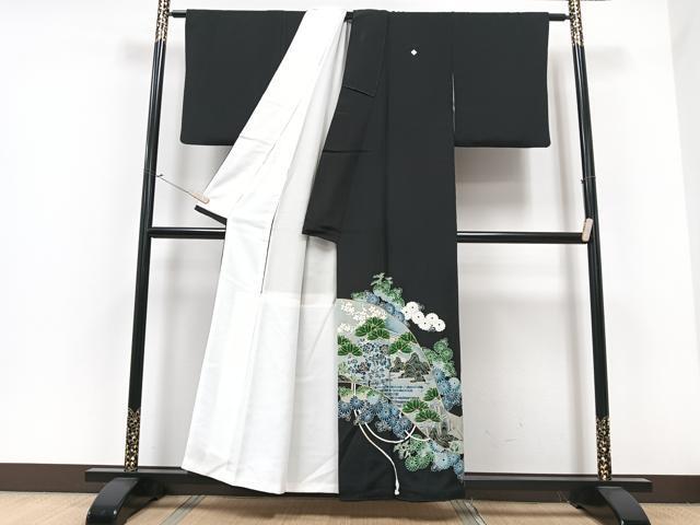 平和屋着物■豪華黒留袖　駒刺繍　草花風景文　金彩　正絹　逸品　CAAX9641xe_画像2