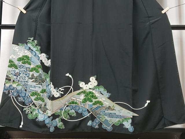 平和屋着物■豪華黒留袖　駒刺繍　草花風景文　金彩　正絹　逸品　CAAX9641xe_画像3