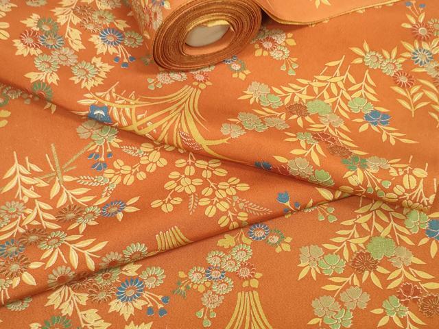 平和屋着物▼小紋　反物　着尺　草花文　金彩　逸品　未使用　DAAW7138zzz_画像1