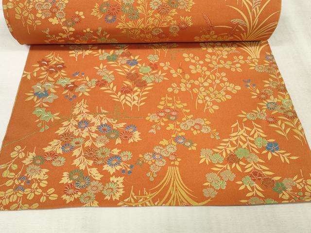 平和屋着物▼小紋　反物　着尺　草花文　金彩　逸品　未使用　DAAW7138zzz_画像6