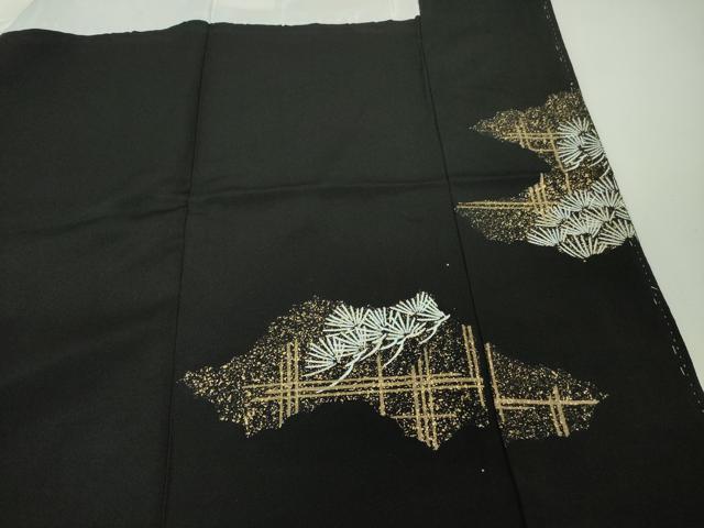平和屋着物■豪華黒留袖　刺繍　鳳凰松文　金銀彩　正絹　逸品　DAAO0998xg_画像7