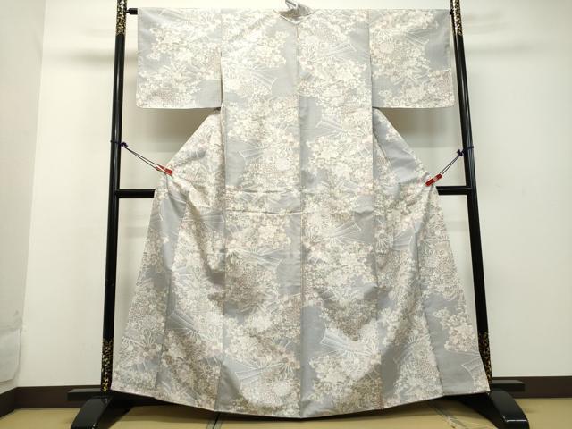 平和屋着物●上質な紬　扇面草花文　正絹　逸品　DAAM1039ud_画像2