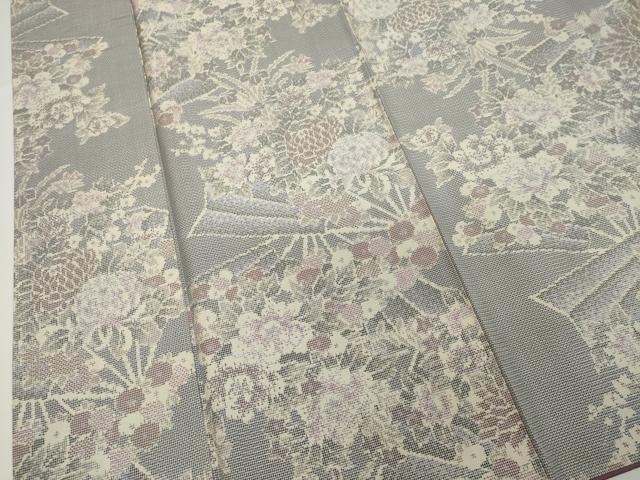 平和屋着物●上質な紬　扇面草花文　正絹　逸品　DAAM1039ud_画像4